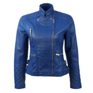 Women blue premium leather jacket Skintoll