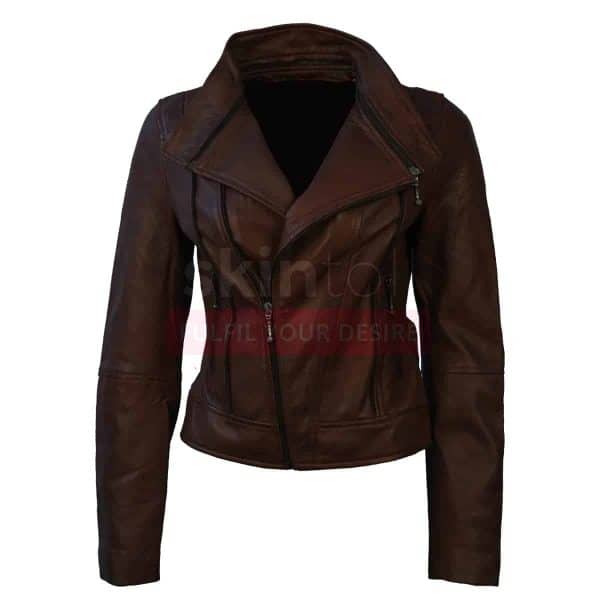 Women Choco-Brown SlimFit Motorcylce Leather Jacket