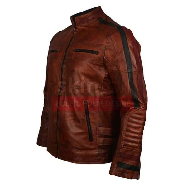 Cafe Racer Waxed Red Leather Jacket - The Vintage Leather