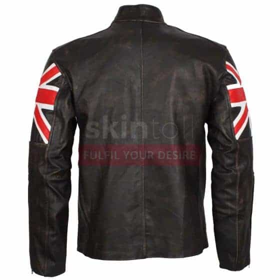 Men's UK Flag Union Jack Black Leather Jacket