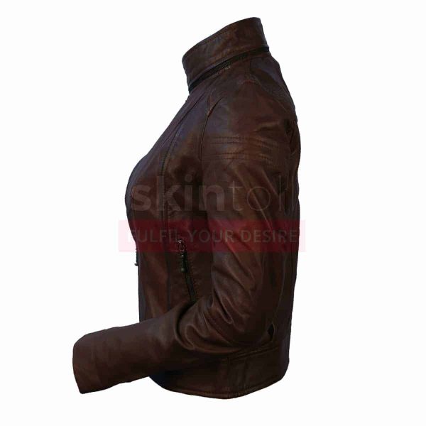 Women Choco-Brown SlimFit Motorcylce Leather Jacket